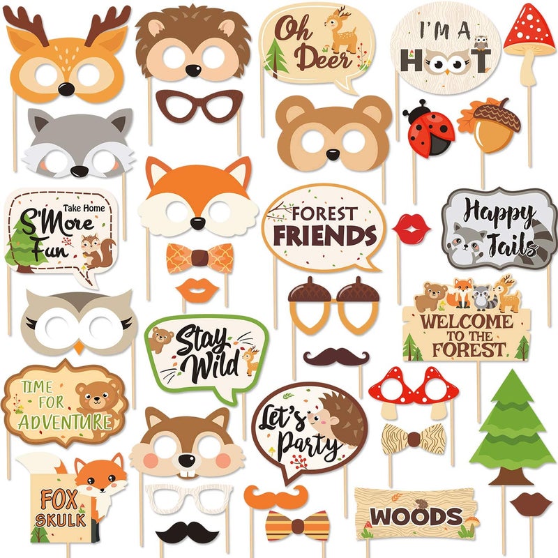 Yaaaaasss! 35 PCS Woodland Animal Photo Booth Props Wild One Camping Forest Theme Party Favors Decorations for Woodland Creatures Baby Shower Birthday Party Supplies - Image 1
